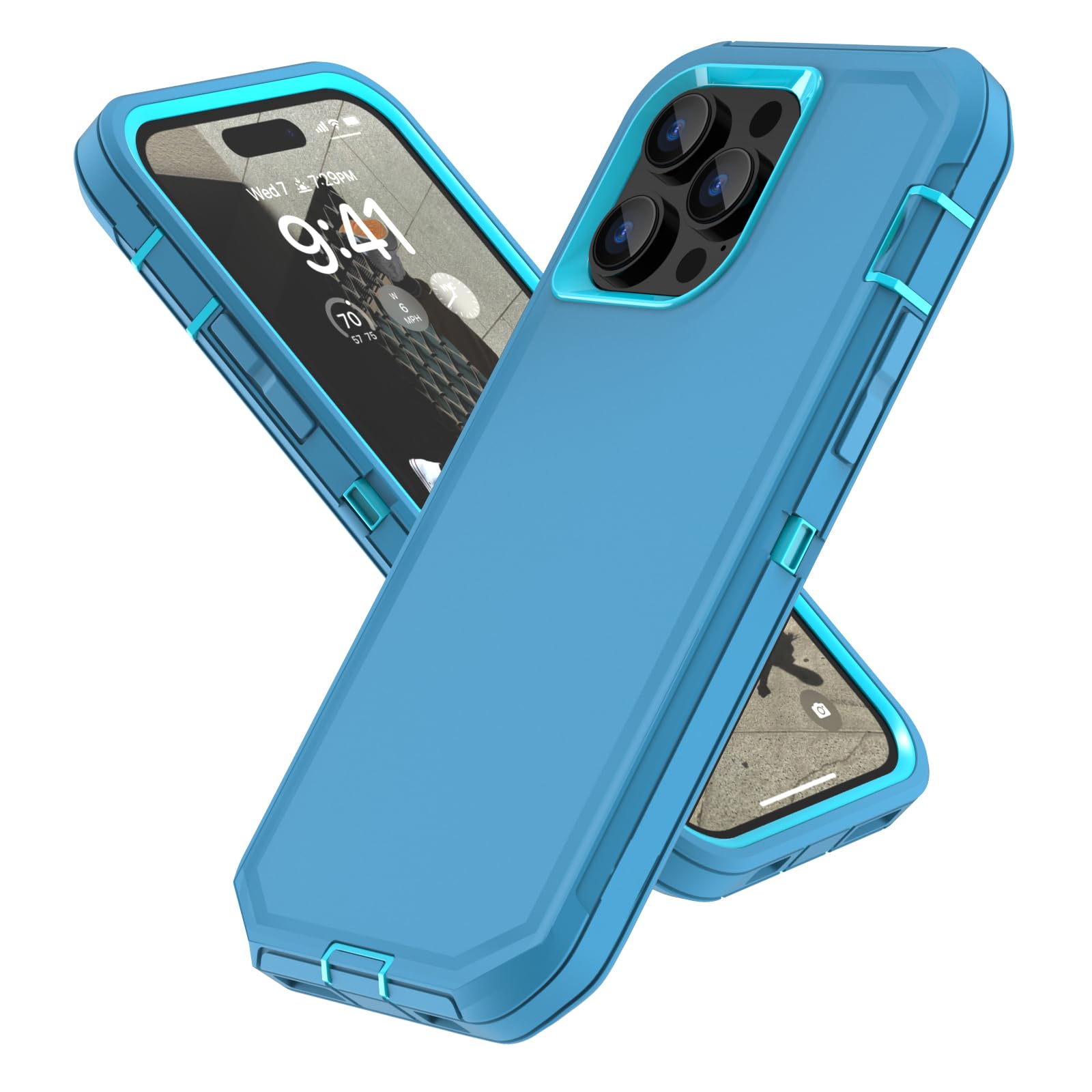 Sansunto for iPhone 13 Pro Max & iPhone 12 Pro Max Heavy Duty Shockproof Case, Full Body Protection Silicone Rubber with Hard PC Tough Rugged Durable Phone Cover for Boys & Men. (Teal/Turquoise)