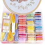 Innocheer Embroidery Starter Kit, Cross Stitch Kits for Beginners with Storage Box, 50 Color Threads, 1 pcs Bamboo Cross Stitch Hoops, 1 Pieces 14 Count Cloth Reserve Aida and Cross Stitch Tools