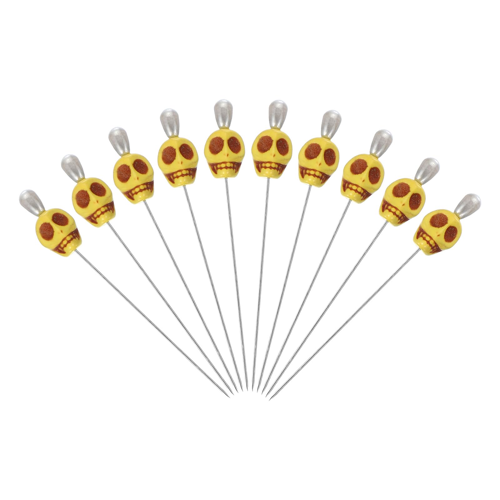 PATIKIL 3" Skull Sewing Pins, 10Pcs Steel Straight Pins with Skull Head for Fabric DIY Decoration Crafting Quilting Sewing Supplies, Yellow
