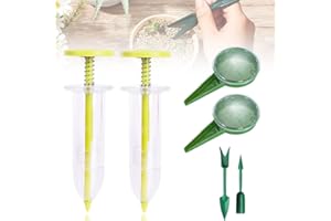 SEIVBLE Mini Seed Spreader, Upgrade Mini Sowing Seed Dispenser, Handheld Seed Planter Tool, Garden Seed Sower with Seedlings Dibber Widger for Small Seeds (Yellow)