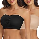 LEYSHE Strapless Bra for Women Bandeau Bra Padded Wireless Tube Top Non-Slip Seamless Bandeau Top