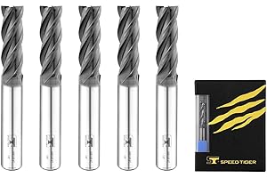 SPEED TIGER ISE Carbide End Mill 1/8” – 4 Flute, Square Nose, AlTiBN Coated, CNC Router Bit for Hardened Steel, Alloy Steel, Stainless Steel – Made in Taiwan, 5-Pack