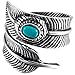 INBLUE Men's Stainless Steel Ring Simulated Turquoise Silver Tone Black Feather