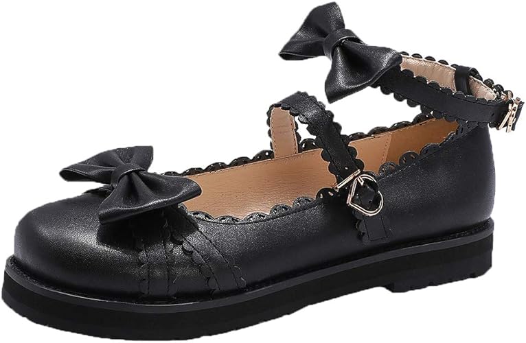 Amazon Nonbrand Kosekoci ゴスロリ靴 ぺたんこ パンプス ストラップ レディース おでこ靴 リボン 子供靴 パンプス