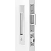 Dontay Pocket Door Hardware with Lock Privacy,Recess Edge Pull,Brush Nickel | Fit 1 3/8'' Sliding Bath Doors,Invisible Heavy Duty Rectangular Finger Handle,2 3/8'' Center Latch,Grip Ring,Hidden Screw