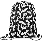 Feelyou Bat Drawstring Backpack Twin Size Happy Halloween Waterproof Gym Drawstring Bags Trick or Treat Black Sports String Backpack