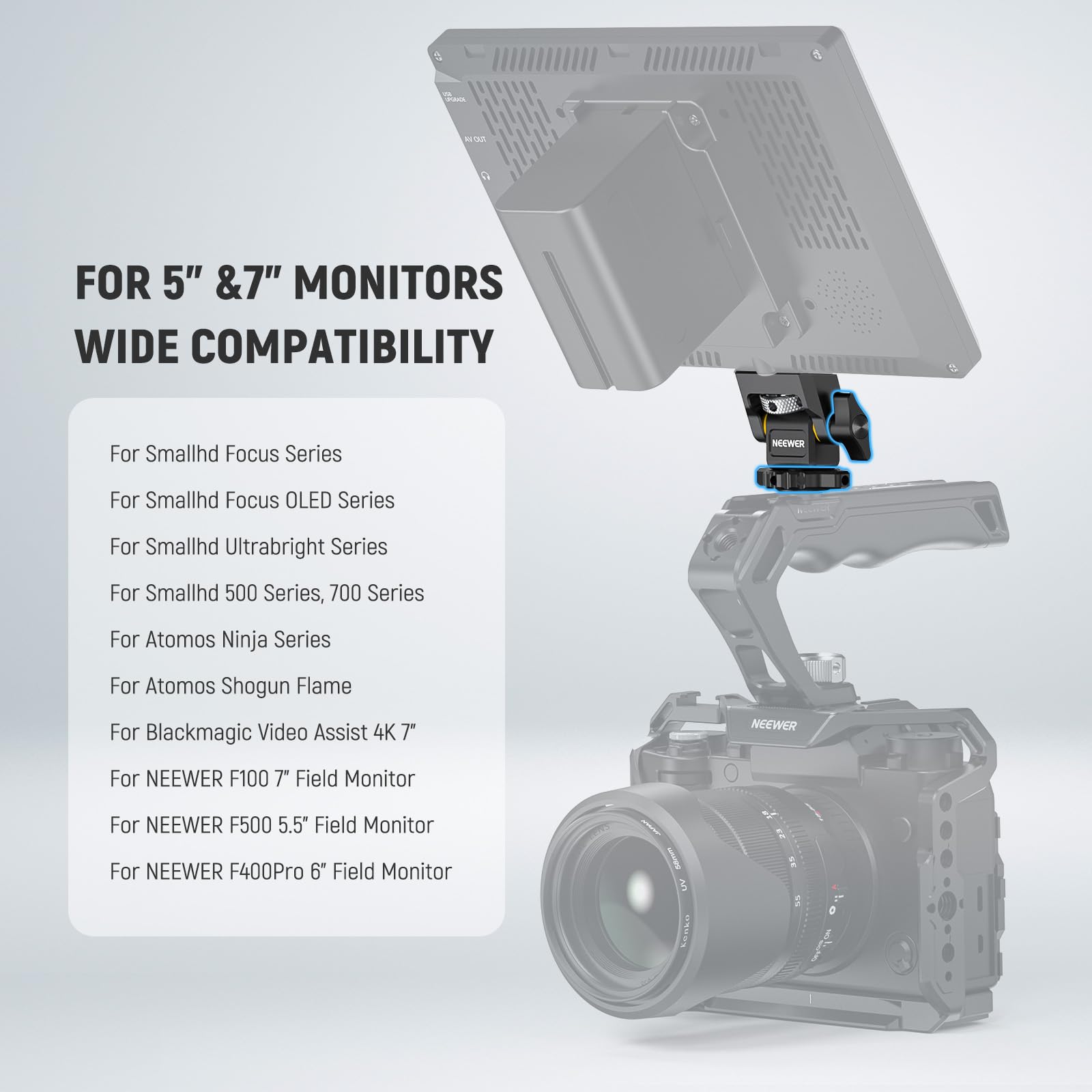 NEEWER Camera Monitor Mount with Cold Shoe, Anti Twist 1/4