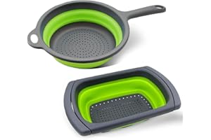 Anaeat Collapsible Colanders and Strainers, Set of 2 Flexible Space-Saver Folding Strainer with Handle, Sizes of 8-2 Quart, a