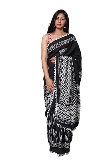 Woman Hand Block Cotton Mulmul Saree with Blouse (Jaipuri Print)