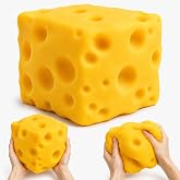Jumbo Cheese Squishy Toy, 4" Large Fake Swiss Cheese Block Squeeze Fidget | Cute Desk Decor,Birthday Gift for Girls Boys,Office Classroom Fidget Pack for Kids &amp; Adults