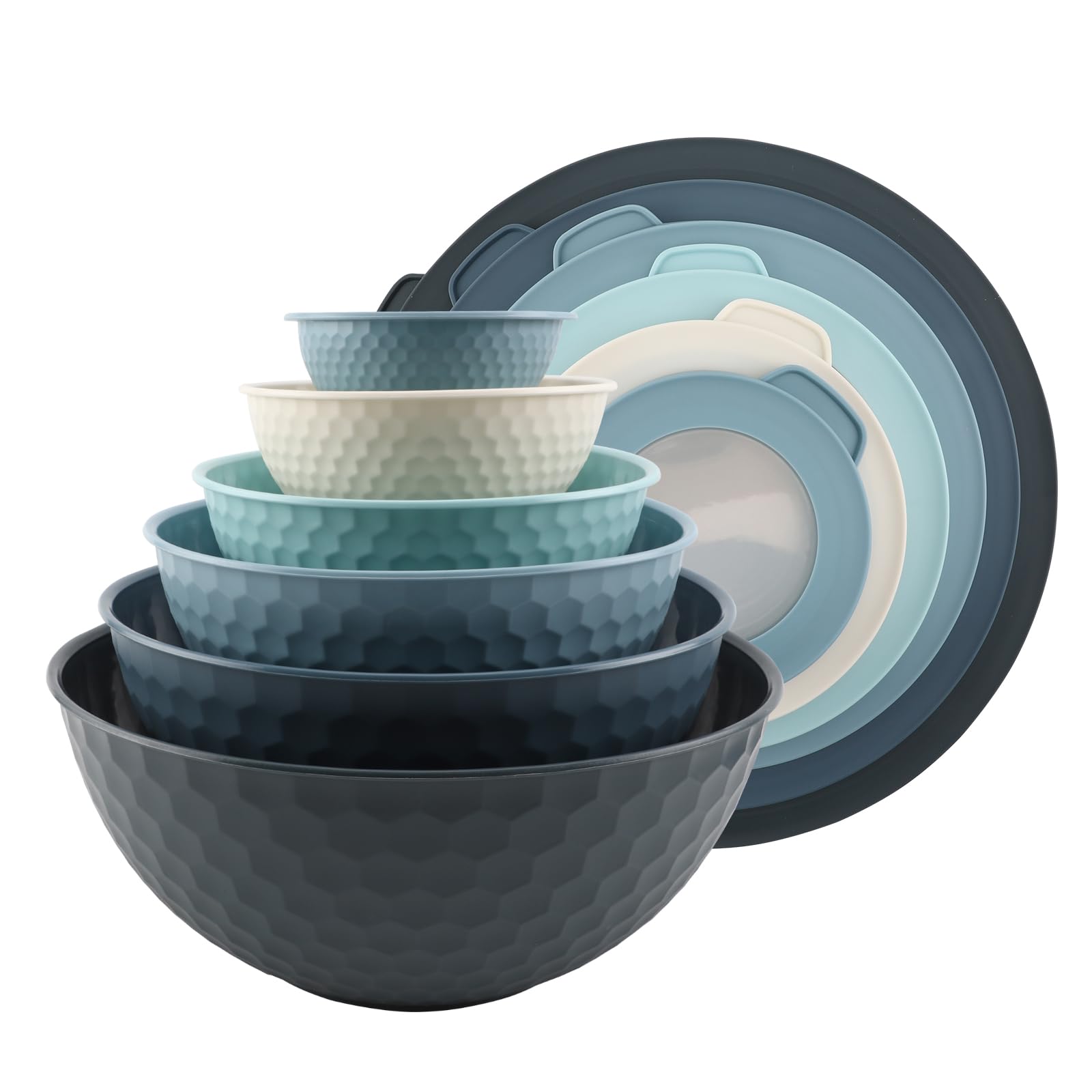 Photo 1 of COOK WITH COLOR Mixing Bowls with Lids - 12 Piece Plastic Nesting Bowls Set includes 6 Prep Bowls and 6 Lids, Non Slip Bottom and Embossed Design - Microwave Safe (Blue)