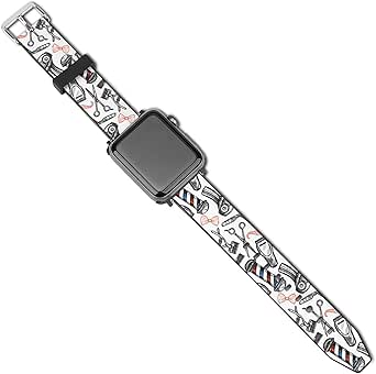 Amazon Com Barber Shop Pattern Compatible With Apple Watch Sport Bands 42mm 42mm 40mm 38mm Iwatch 6 5 4 3 2 1 Pu Watch Bands Series Leather Printed Strap Soft Cell Phones Accessories