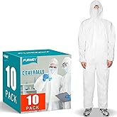 FURWEY Hazmat Suits 10 Pack Disposable Coveralls, with Elastic Wrists, Ankles and Hood, Available in 4 sizes