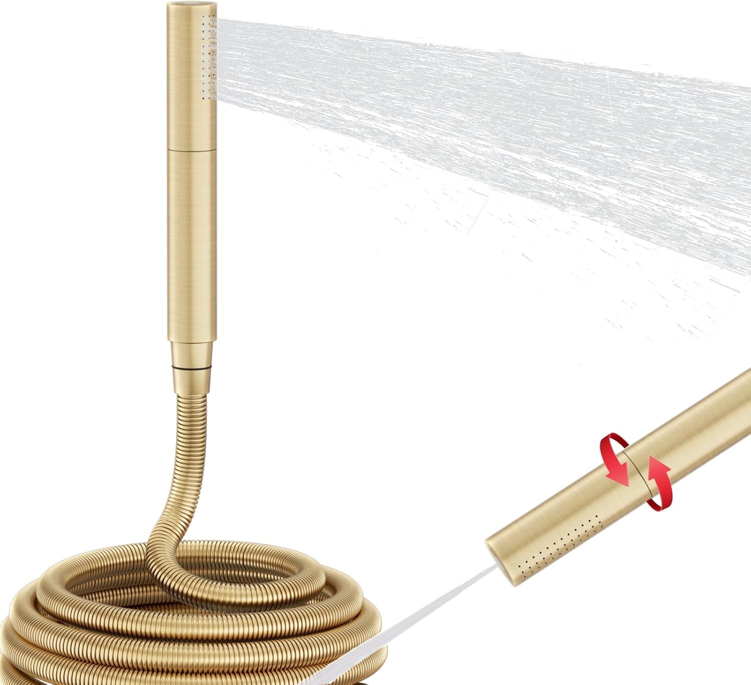 Brass Handheld Shower Head with Hose - High Pressure 2 Mode Shower Wand, 59 Inch Long Stainless Steel Hose, Water Saving, Brushed Gold