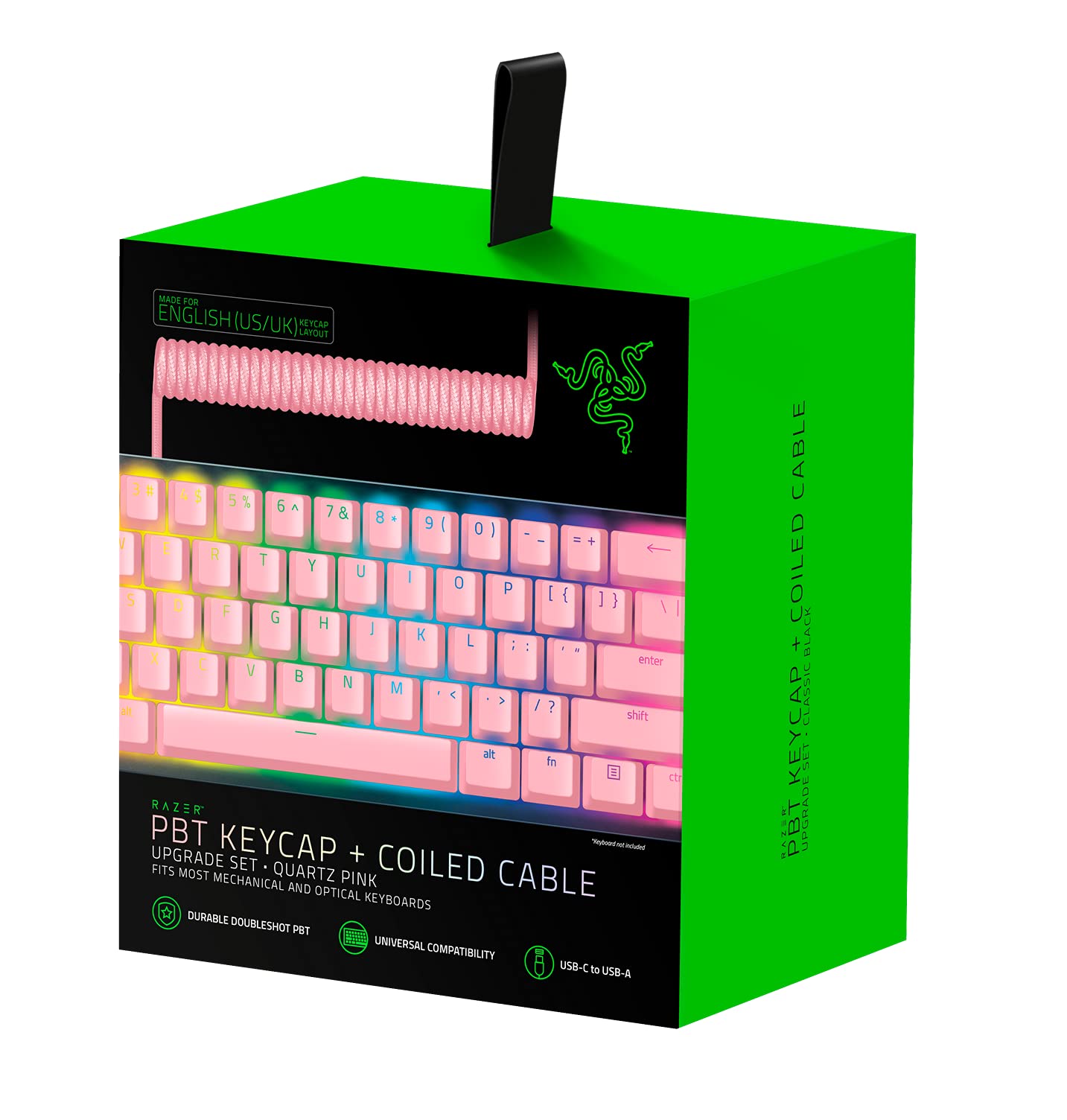 Razer PBT Keycap Upgrade Set with Coiled Cable - Backlight Compatible (Superior PBT Shine Resistant Material, Doubleshot Molding with Ultra Thin Font, Coiled Cable) Quartz | US Layout