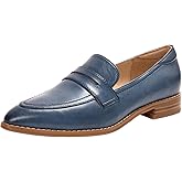 Mona flying Women's Leather Pointed Toe Penny Loafer Dress Casual Slip on Flat Office Work Shoes for Ladies