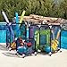 25 Gallon Small Blue Pool Storage Bin Blue – Compact Waterproof Mesh Organizer for Towels, Toys, Floats – Poolside Storage with Locking Wheels and Hooks - Rolling Net Basket for Patio, Yard