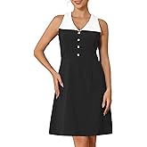 WOMLAYOUT Women's 1950s Vintage Dress Sleeveless Cocktail A-Line Short Contrast Color Little Black Dresses