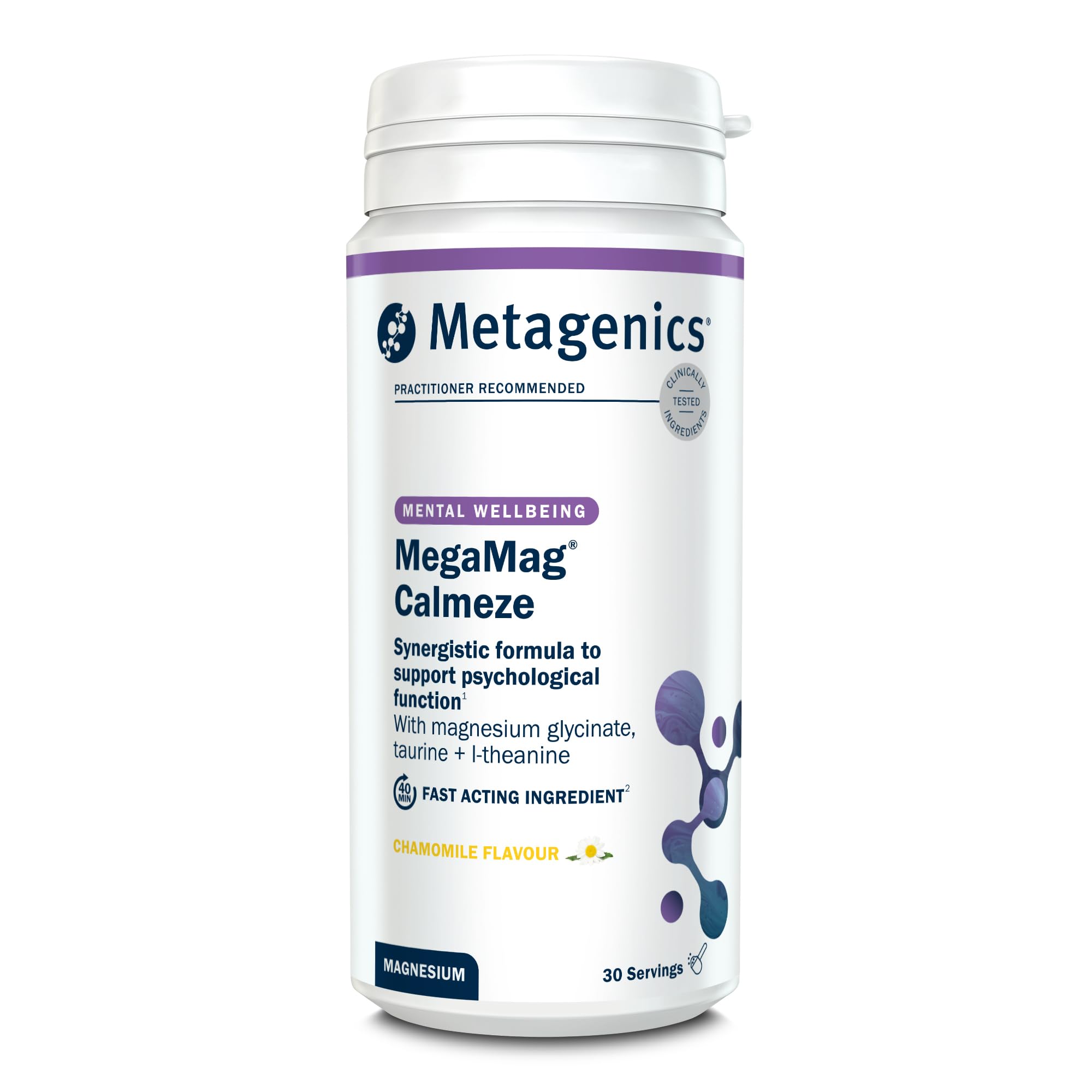 Metagenics MegaMag Calmeze Magnesium Powder - High Potency Magnesium Glycinate for The Reduction of Fatigue & Tiredness - Chamomile - 30 Servings