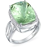 Bling Jewelry 6CT Cushion Cut Natural Zircon Accented Gemstone Light Green Solitaire Statement Prasiolite Ring For Women .925 Sterling Silver Split Shank August Birthstone