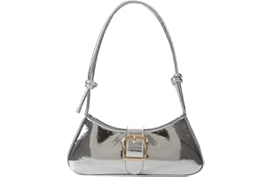 WELLATENT Silver Bag Evening Clutch Bag Sparkly Satchel Patent Leather Y2K Handbag Crossbody Metallic Purses for Party.