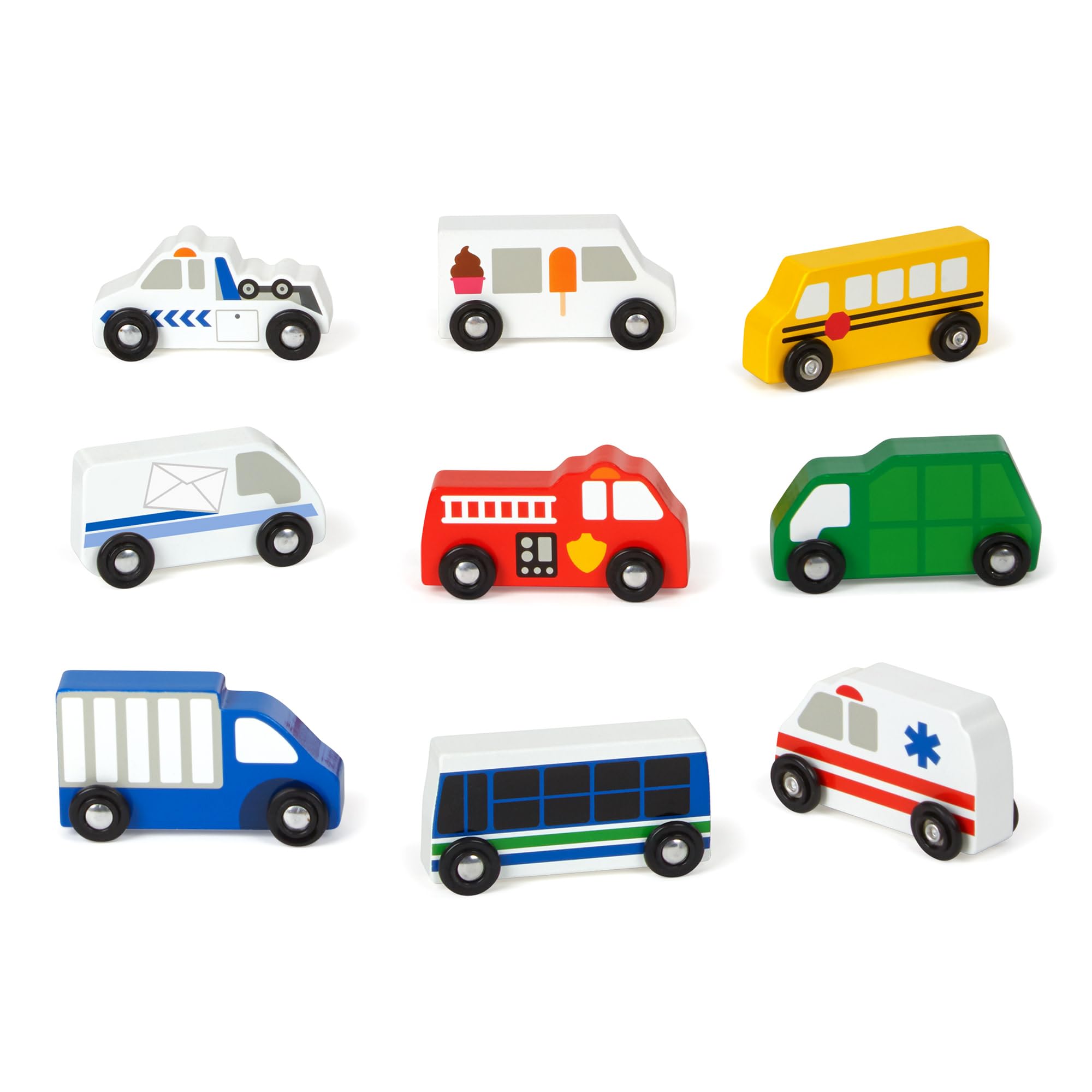 Melissa & Doug Wooden Town Vehicles | Wooden Toy & Trains | Trucks & Vehicles | 3+ | Gift for Boy or Girl