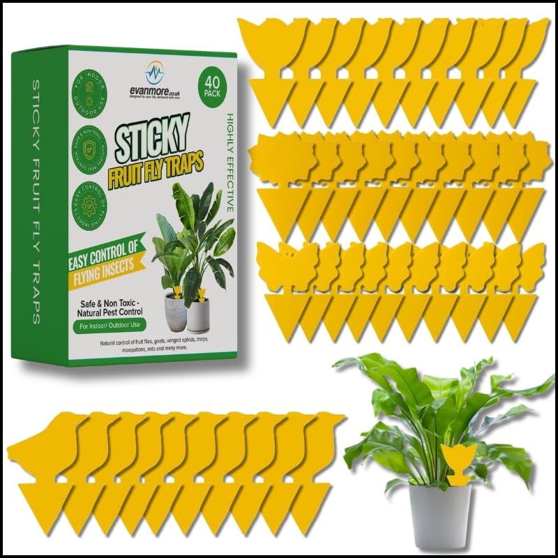 Fruit Fly Traps Trap Indoor Sticky Yellow For Home Use Protect Plants Plant Houseplant Fungus Gnat Killer Insect Catcher Bug Catchers Control Pests Whitefly Non Toxic Odourless Safe Waterproof (40)