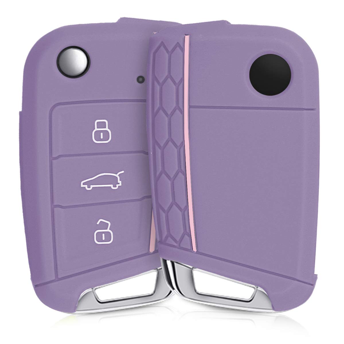kwmobile Car Key Cover - VW Golf 7 MK7 3 Button - Silicone Protective Case - Pastel Purple/Pink
