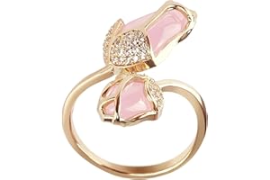 Gleamique Gold Adjustable Ring, CZ Sterling Silver Butterfly Rings for Women or 18k Gold Plated Stackable Rings - Cool Cute Rings, includes: Butterfly | Pink Floral | Spiral Leaf Rings Gift for Wife, Mother, Daughter, Women