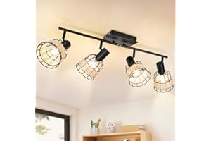 Depuley Modern Rattan Track Spotlight Kit, 4-Head Vintage Farmhouse Bamboo Track Lamp for Kitchen Dining Office