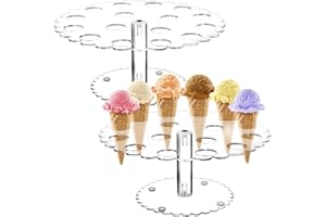 Dicunoy 2 Pack Ice Cream Cone Holder, 16 Holes Acrylic Ice Cream Cone Display Stand, Hand Roll Sushi Popcorn Stand Rack for Weddings, Birthday, Parties