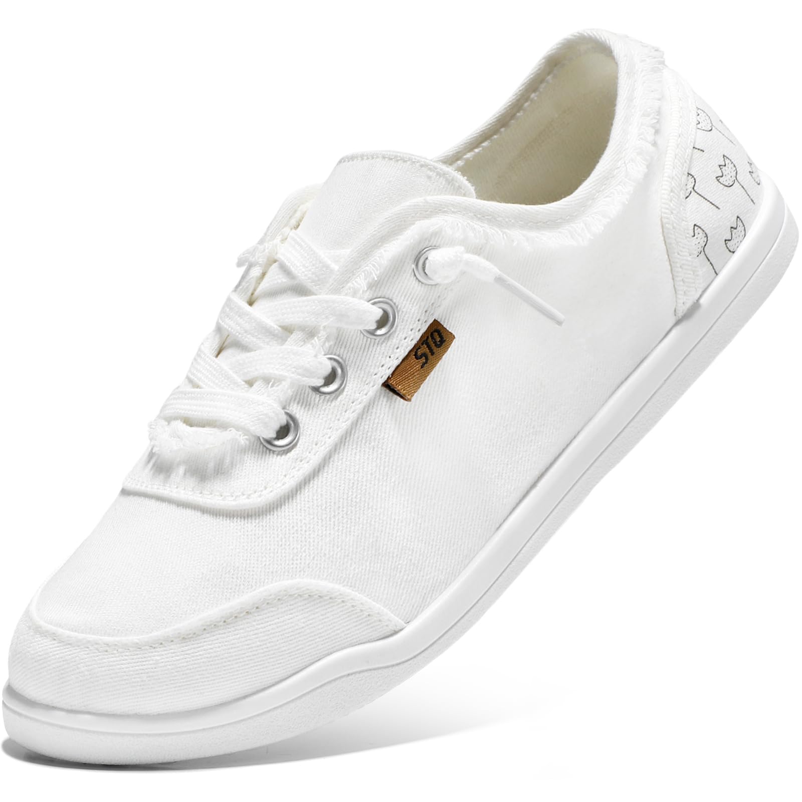 STQ White Slip On Sneakers for Women Low Top