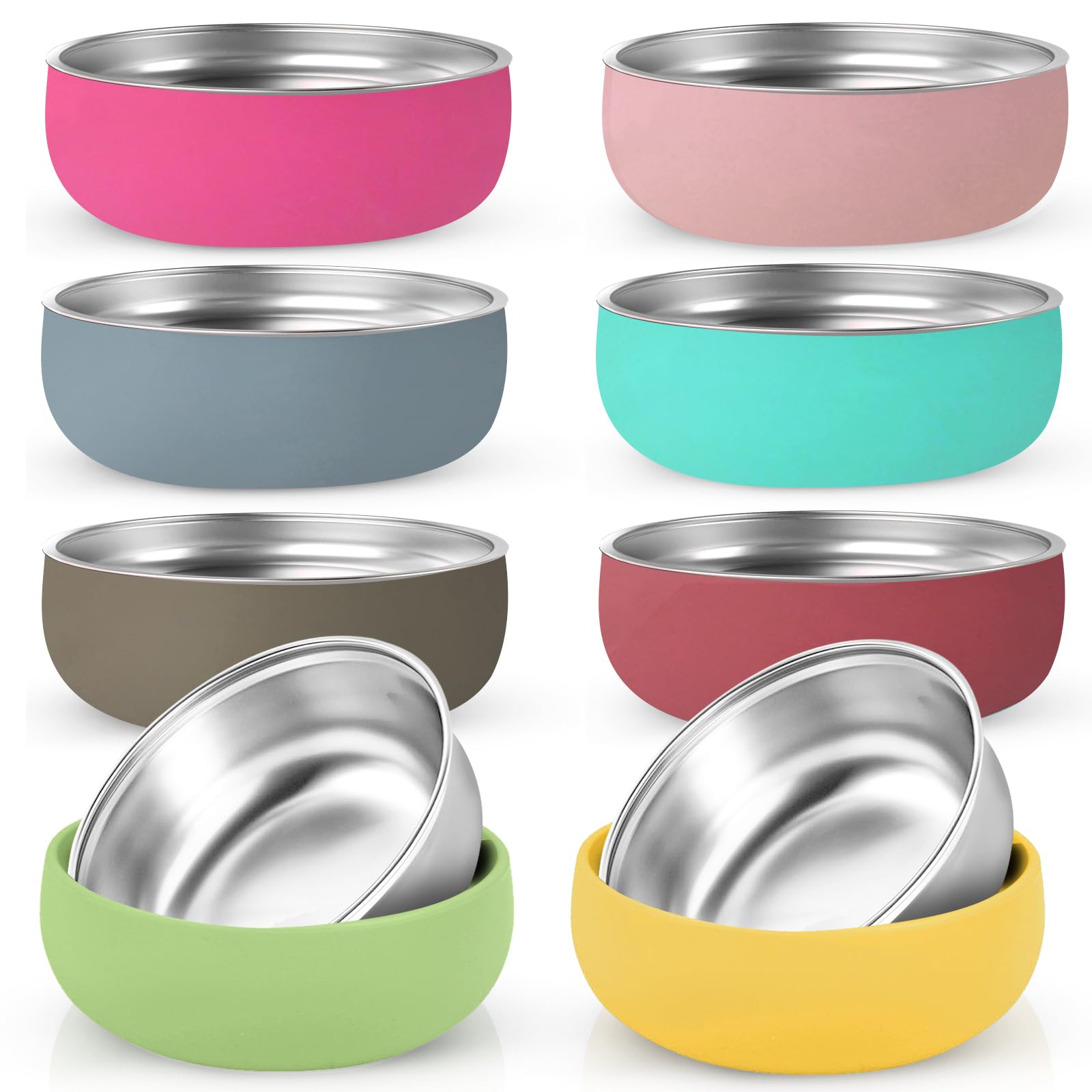 YZNlife 8pcs 304 Stainless Steel Baby Bowls with Removable Silicone Shell Toddler Bowls Anti Scald Snack Container,Dishwasher Safe