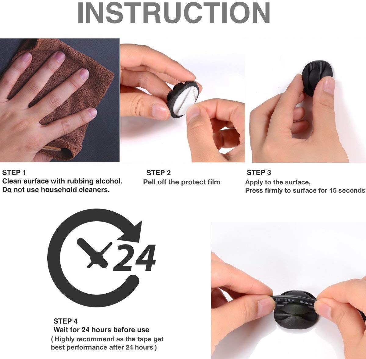 OHill Cable Clips, 16 Pack Black Cord Organizer Cable Management for Organizing Cable Cords Home and Office, Self Adhesive Cord Holders: Home Improvement