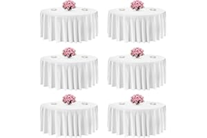 VEVOR White Round Tablecloths 6 Pack, 132 Inches in Diameter, Stain- & Wrinkle- Resistant, Machine Washable Table Clothes, Po