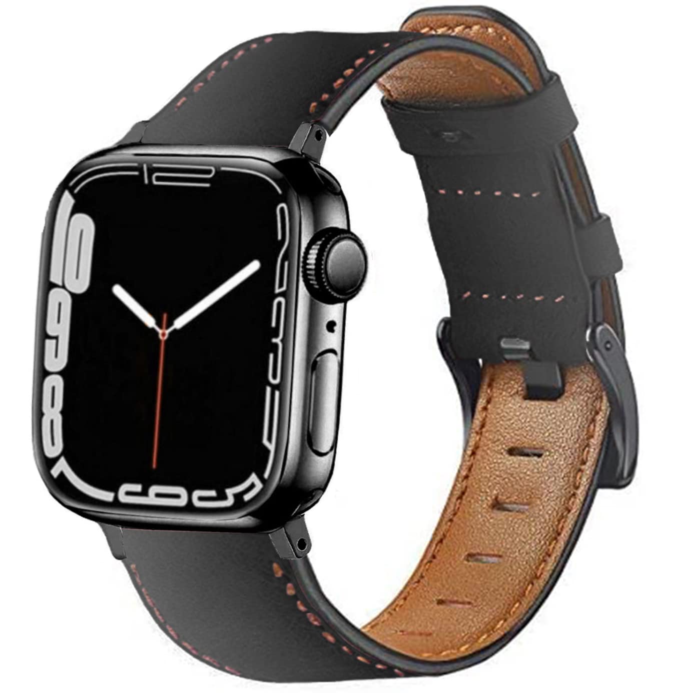 DEALELE Bands Compatible with Apple Watch 49mm 46mm 45mm 44mm 42mm, Soft Retro Leather Replacement Strap for iWatch Series 10/9 / 8/7 / 6/5 / 4/3 / SE/Ultra Women Men, Black