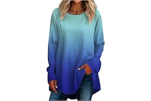GENERIC Womens Tops Casual Plus SizeLong Sleeved Round Neck Gradient Printing T-Shirt Top Pullover