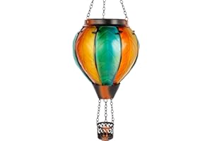 DREAMSKIP Hanging Solar Hot Air Balloon Lantern with Flame, Glass Hot Air Balloon Solar Lantern Outdoor Waterproof, Solar Powered Hot Air Balloon Lantern Decorative for Outside Garden Yard (Orange)