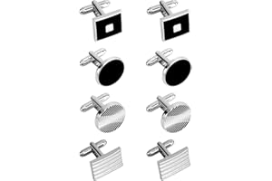 4 Pairs Cufflinks for Men, Classic Colors Round Rectangle & Striped Cufflinks Fashion Cuff Links for Men Wedding Business Par