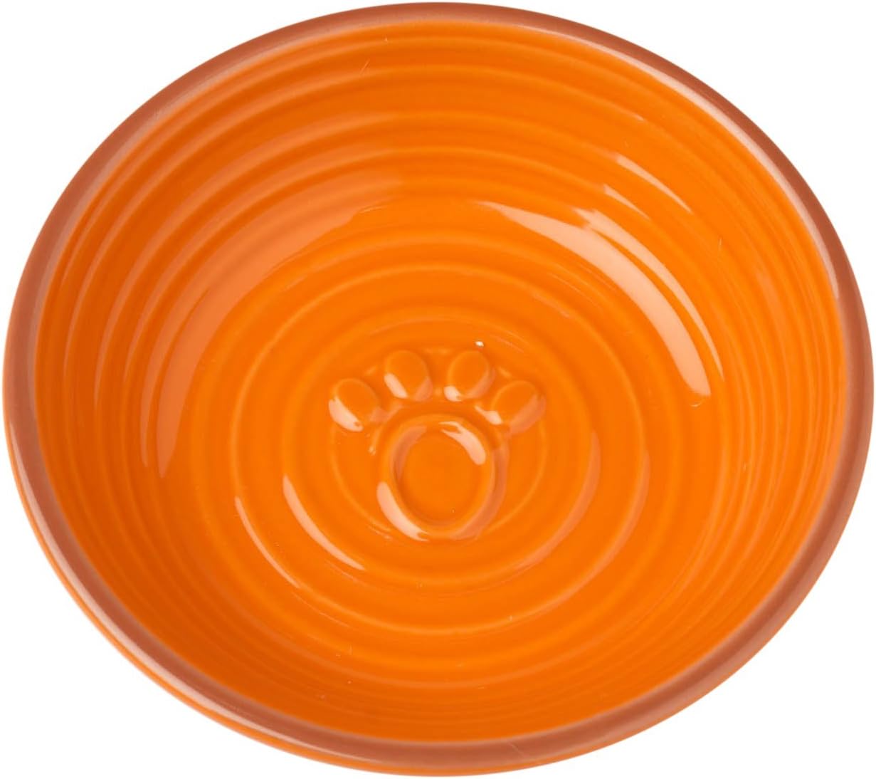 PetRageous 13043 Key West Embossed Paw Stoneware Saucer 5-Inch Diameter and 1.25-Inch Tall Saucer with 6-Ounce Capacity and Dishwasher and Microwave Safe for Small Dogs and Cats, Orange