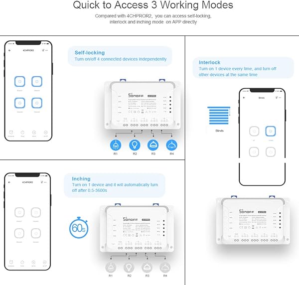OWSOO 2PCS Interruptor WiFi Temporizacin Control Remoto de App 3 Modos de Trabajo 4CH R3Pro R3 ITEAD RF 433MHz 4 Gang Compatible con Amazon Alexa y Google HomeNest Smart Home