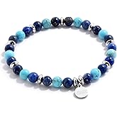 Morchic 6mm Natural Gemstone/Stainless Steel Elastic Bracelet for Women, Genuine Energy Crystal, Birthday Gift