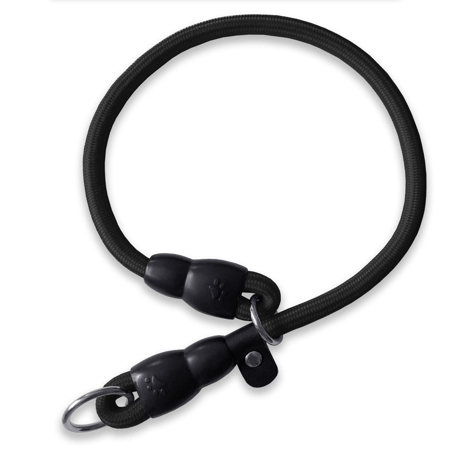 LOS ANDES Dog Slip Collar Choke Collar for Dog Training Nylon Rope Collar with Adjustable Stopper No Pull Round Martingale Dog Collar for Small Medium Large Dogs(Black, Ideal for neck under 45cm)