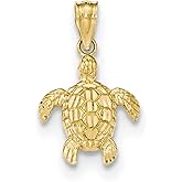 14k Yellow Gold Polished and Textured Diamond-Cut Turtle Pendant - Elegant Gold Pendant for Ocean Lovers - Classic Sea Turtle Jewelry for Women