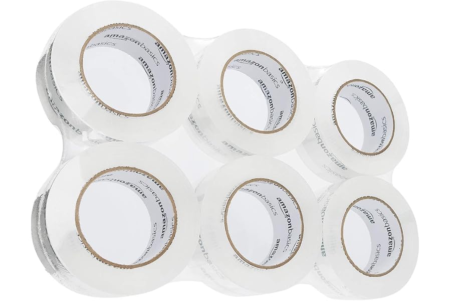 Amazon Basics Packing Tape, Strong & Durable for Moving, Storage, Shipping, Mailing and Sealing, Crystal Clear, 1.88" x 109 Yards, 6-Pack