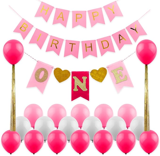 Amazon Com 1st Birthday Girl Decorations Kit Happy Birthday