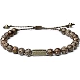 Handmade Natural Gemstone Beaded Healing Bracelet for Men, Adjustable Waterproof Bracelet with Pyrite Lucky Brick, Birthday Gifts for Boyfriend Husband Him