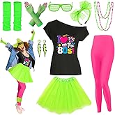 80s Outfit Women Costume Accessories Set T Shirt Shorts Tutu Skirt Neno Party Leg Warmers Headband