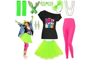 Xintorch 80s Costume Accessories Women T Shirt Leggings Tutu Skirt Headband Necklaces Gloves Leg Warmer