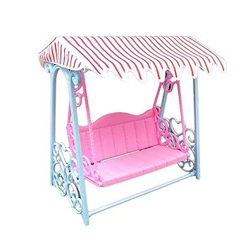 Leoie Cute Simulate Garden Beach Swing with Luxury Canopy for Doll Play-House Game Kids Toy Gift Decoration